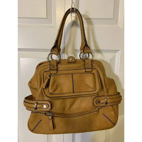 Medium JESSICA SIMPSON Gold Faux Leather Shoulder‎ HANDBAG  Distress - Picture 1 of 9